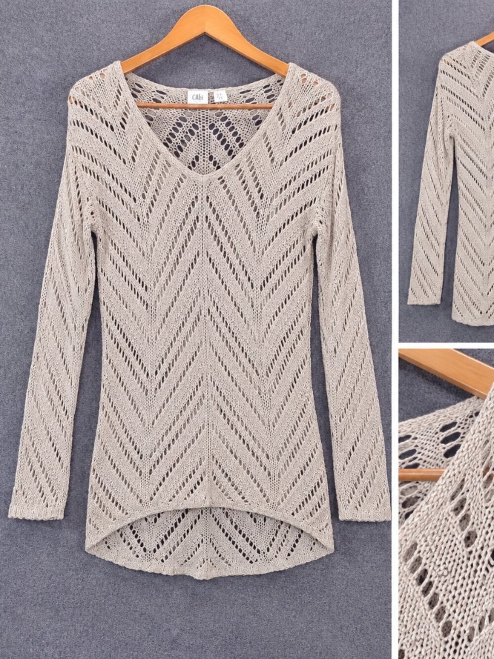 Cato Boho Open Knit Sweater M Tunic Beige Longline Crochet Style Lightweight